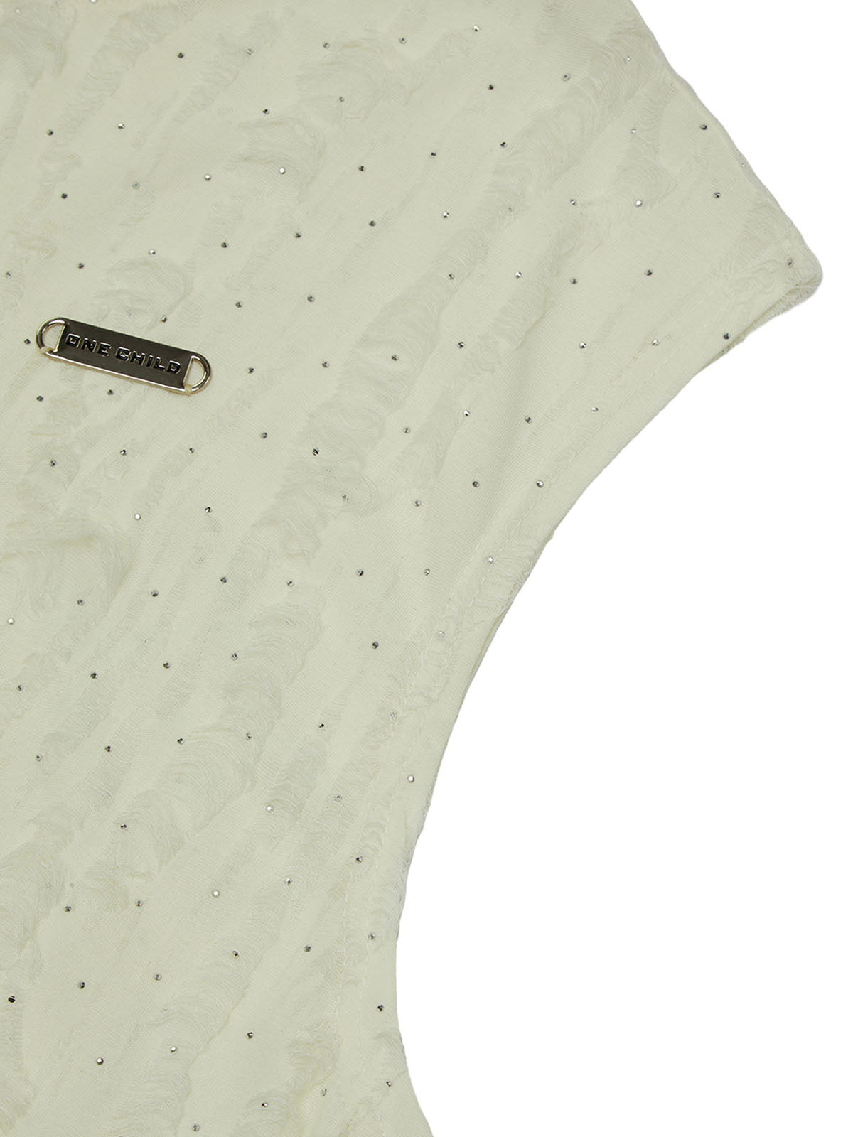 Cremefarbenes Jacquard Tanktop mit Strass – Badge und Armausschnitt Detailansicht | XoKool