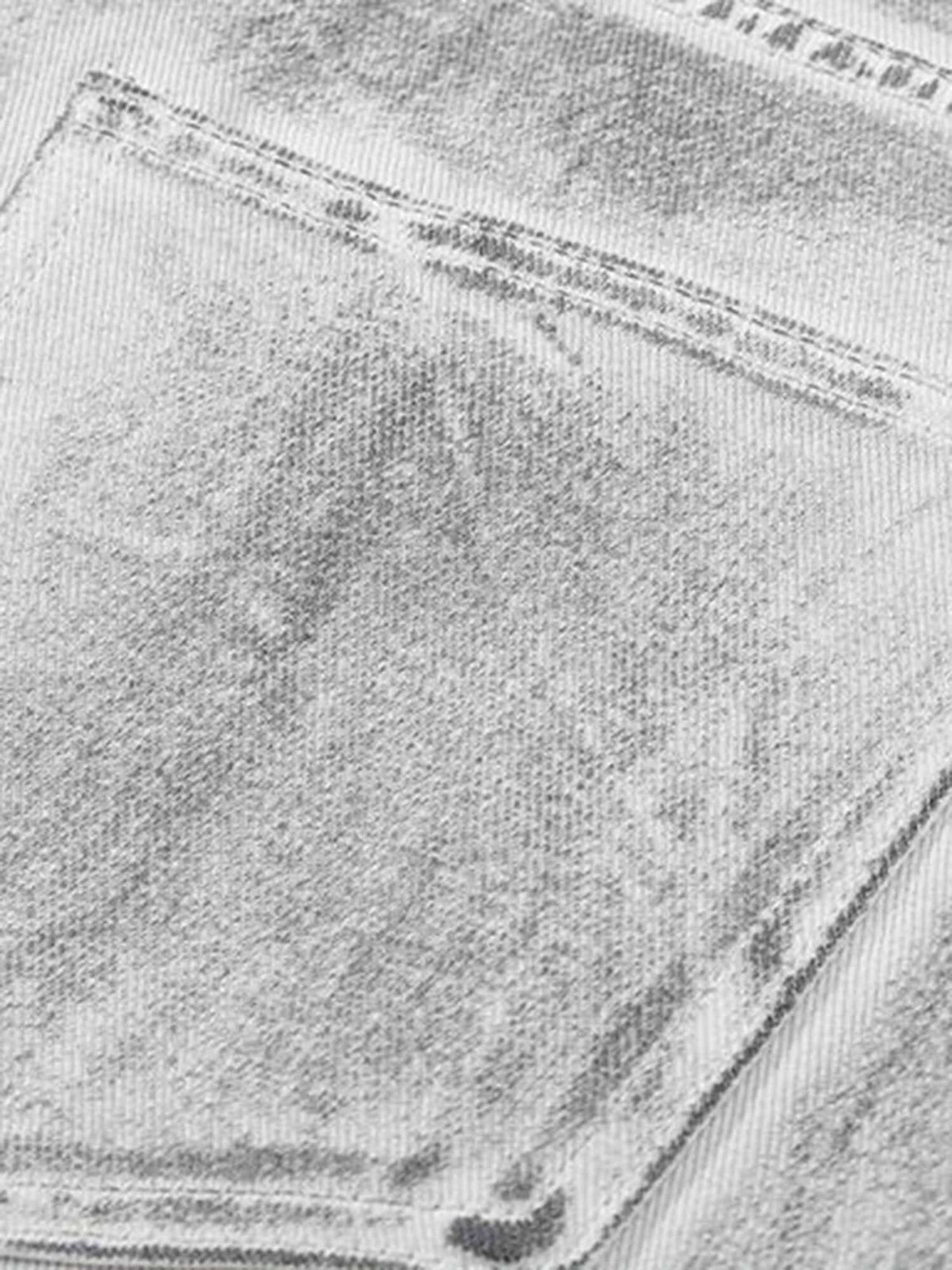 White Baggy Jeans with Grey Smudge Wash – Back pocket close-up | XoKool