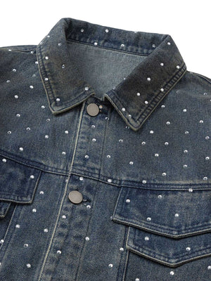Bring vintage attitude to your wardrobe with the Hip-hop Beaded Washed Denim Jacket — a standout fusion of rugged style and everyday comfort. Crafted from durable denim, this jacket features a unique distressed wash, button closure, chest pockets, and a c