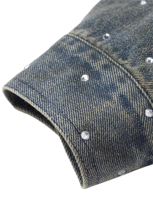Bring vintage attitude to your wardrobe with the Hip-hop Beaded Washed Denim Jacket — a standout fusion of rugged style and everyday comfort. Crafted from durable denim, this jacket features a unique distressed wash, button closure, chest pockets, and a c