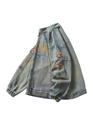 Elevate your streetwear with the Hip Hop Badge Embroidered Do Over Denim Jacket. Made from durable denim, this standout piece features eye-catching embroidered text and graphics across the sleeves and chest, giving it bold personality and hip-hop attitude