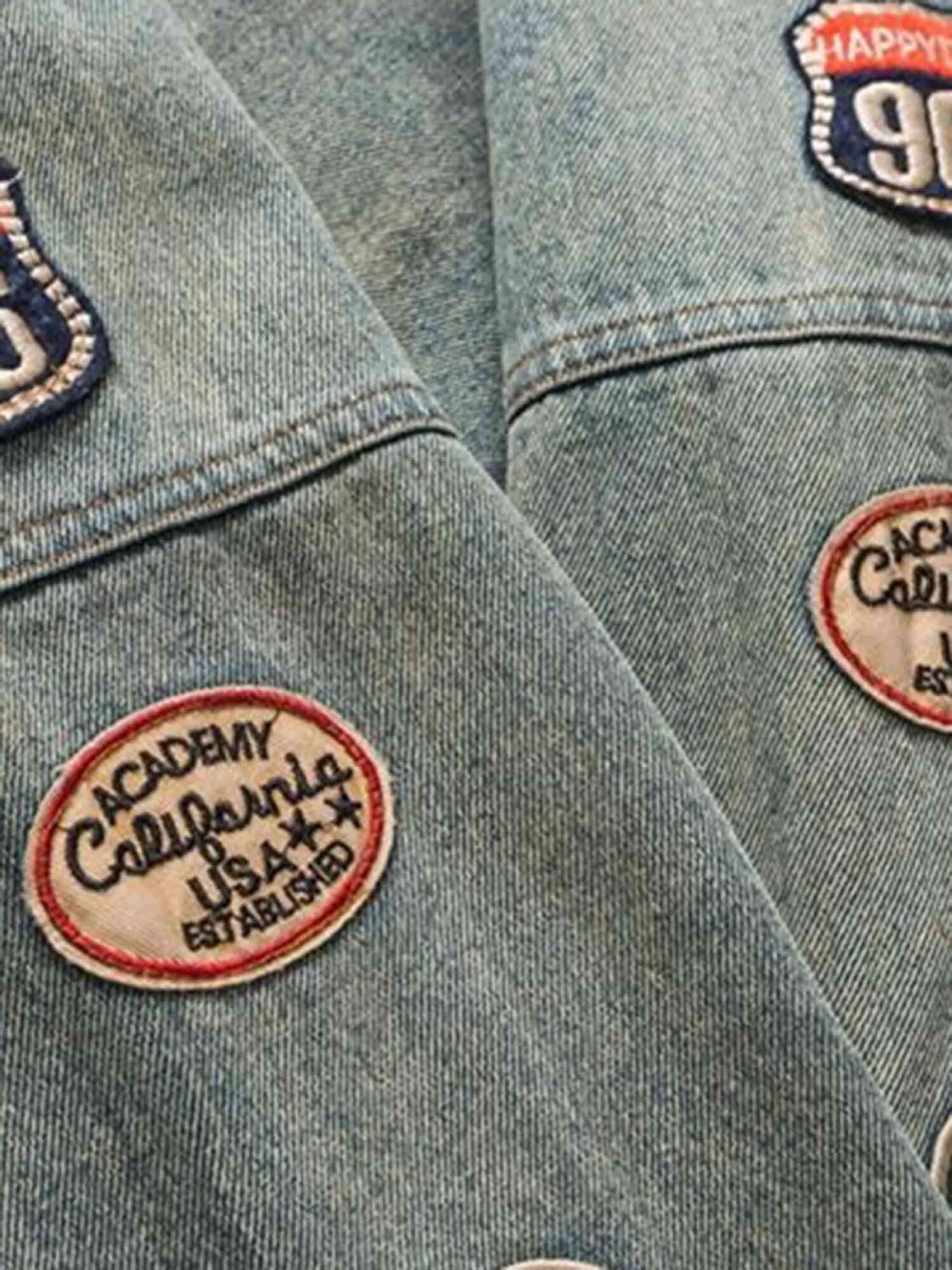 Elevate your streetwear with the Hip Hop Badge Embroidered Do Over Denim Jacket. Made from durable denim, this standout piece features eye-catching embroidered text and graphics across the sleeves and chest, giving it bold personality and hip-hop attitude