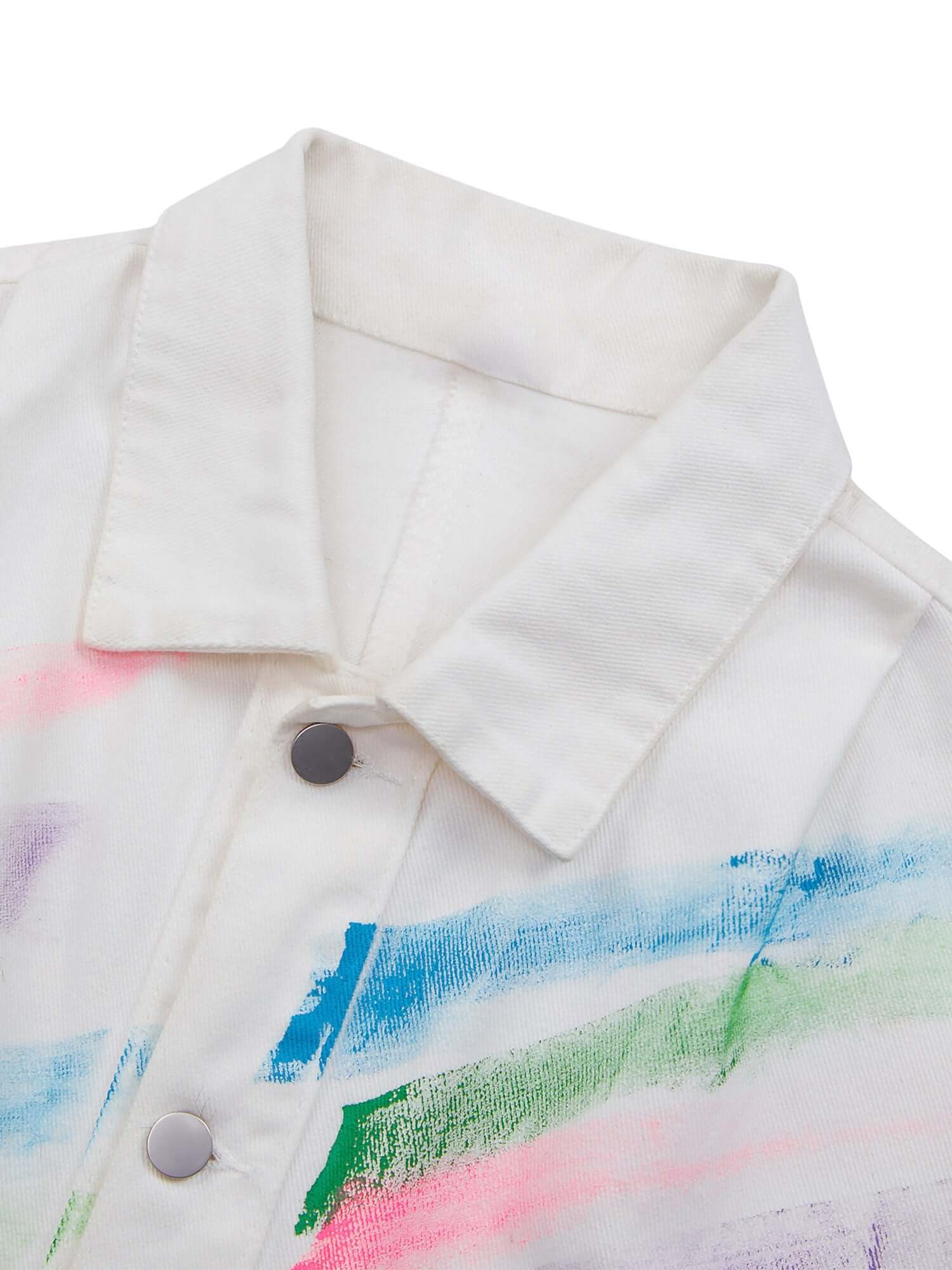 Express your individuality with the Hip Hop Hand Painted Graffiti Denim Jacket. Made from high-quality polyester with a smooth satin finish, this bold jacket features an all-over abstract graffiti print in vibrant neon colors that instantly grabs attentio