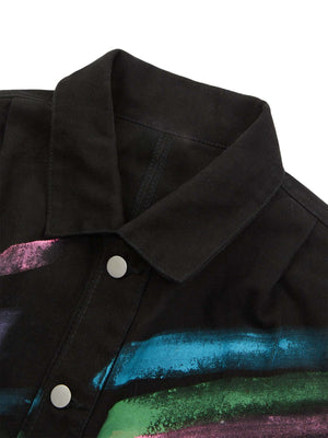 Express your individuality with the Hip Hop Hand Painted Graffiti Denim Jacket. Made from high-quality polyester with a smooth satin finish, this bold jacket features an all-over abstract graffiti print in vibrant neon colors that instantly grabs attentio