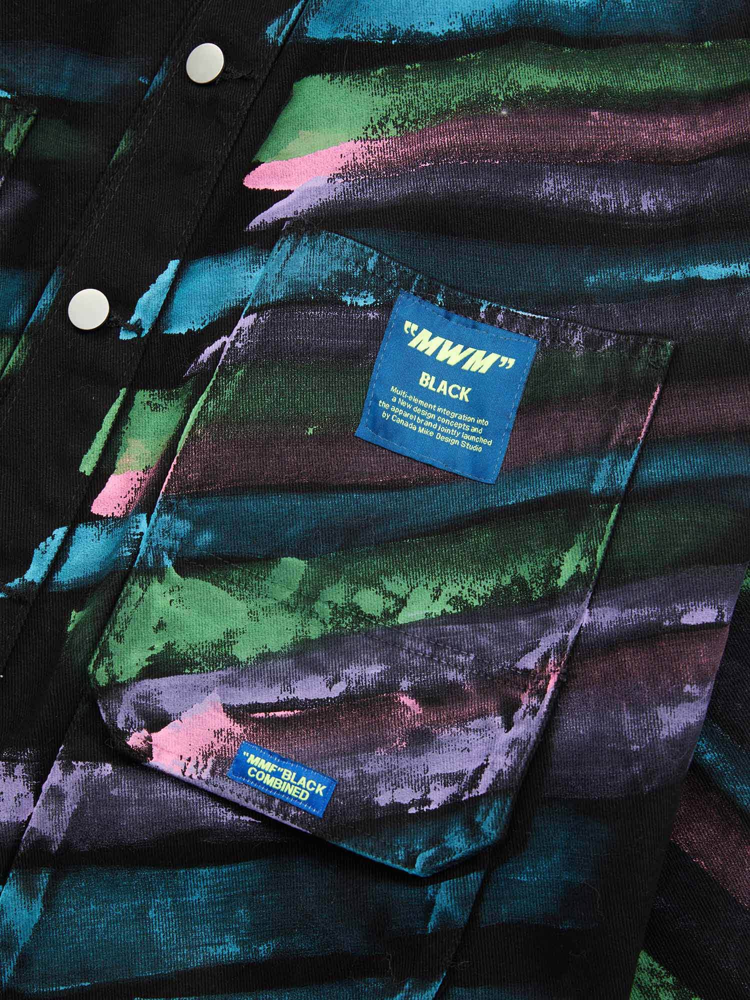 Express your individuality with the Hip Hop Hand Painted Graffiti Denim Jacket. Made from high-quality polyester with a smooth satin finish, this bold jacket features an all-over abstract graffiti print in vibrant neon colors that instantly grabs attentio