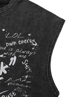Bring bold street energy to your look with the Hop Vintage Aged Vest. Crafted from a soft and breathable cotton blend, this sleeveless vest features a standout eye graphic and slogan print that command attention. Designed with a classic crew neck and rela
