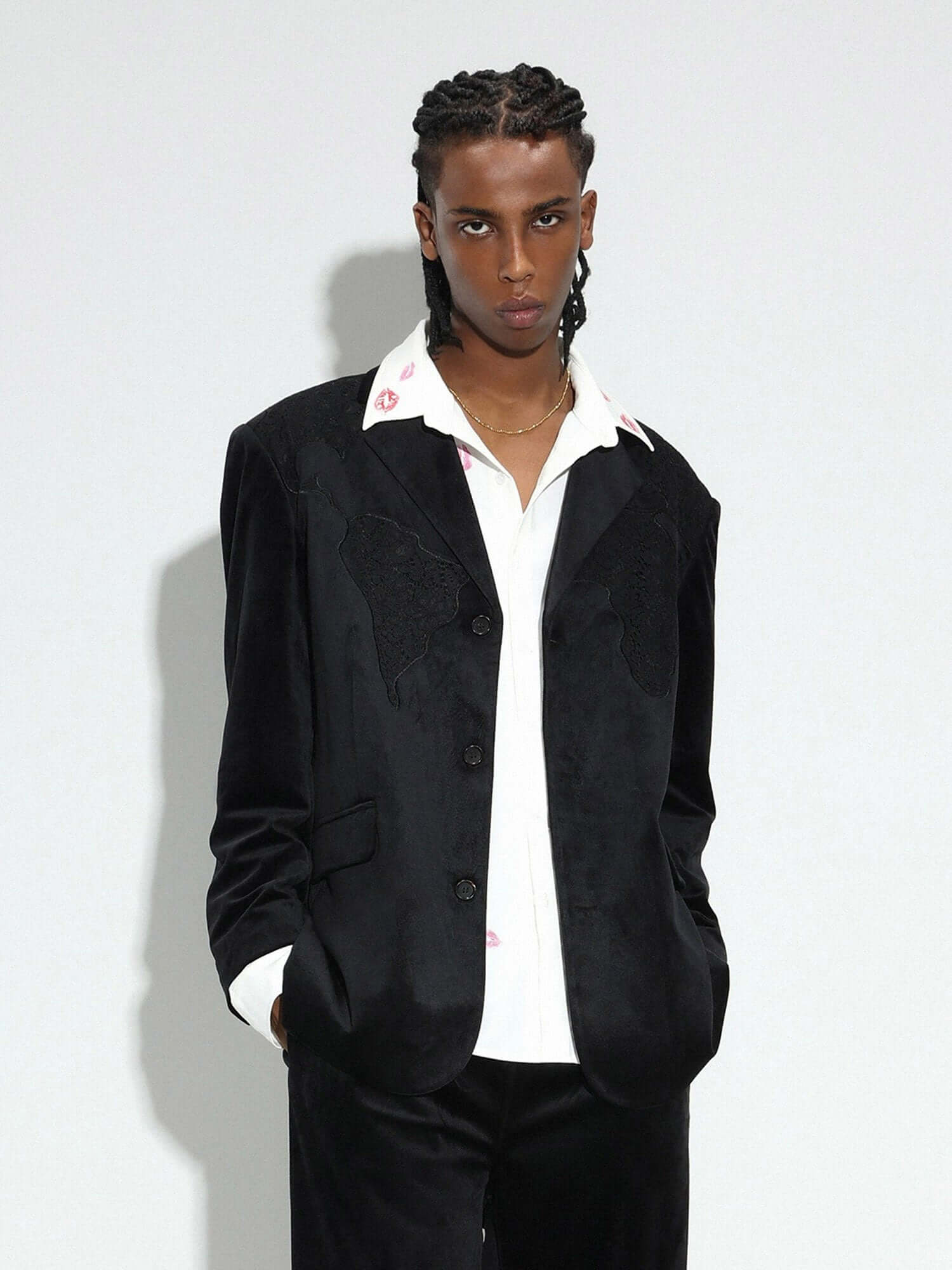 Lace Map Logo Velvet Suit Streetwear