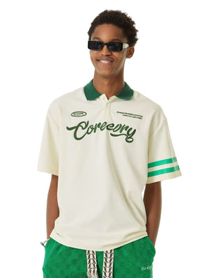 Refresh your casual wardrobe with the Letter Embroidered Polo Shirt. Crafted from a soft and breathable cotton blend, this polo shirt features a stylish embroidered script logo, a contrast collar, and striped sleeve details that add a modern twist to a cl