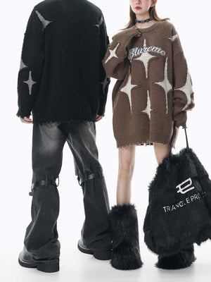 Turn heads with the Maillard Star Tassel Ripped Sweater — a bold blend of comfort and creativity. Made from soft knit fabric, this sweater features a unique cutout design, long sleeves, and whimsical star embroidery with playful tassel accents. Designed f