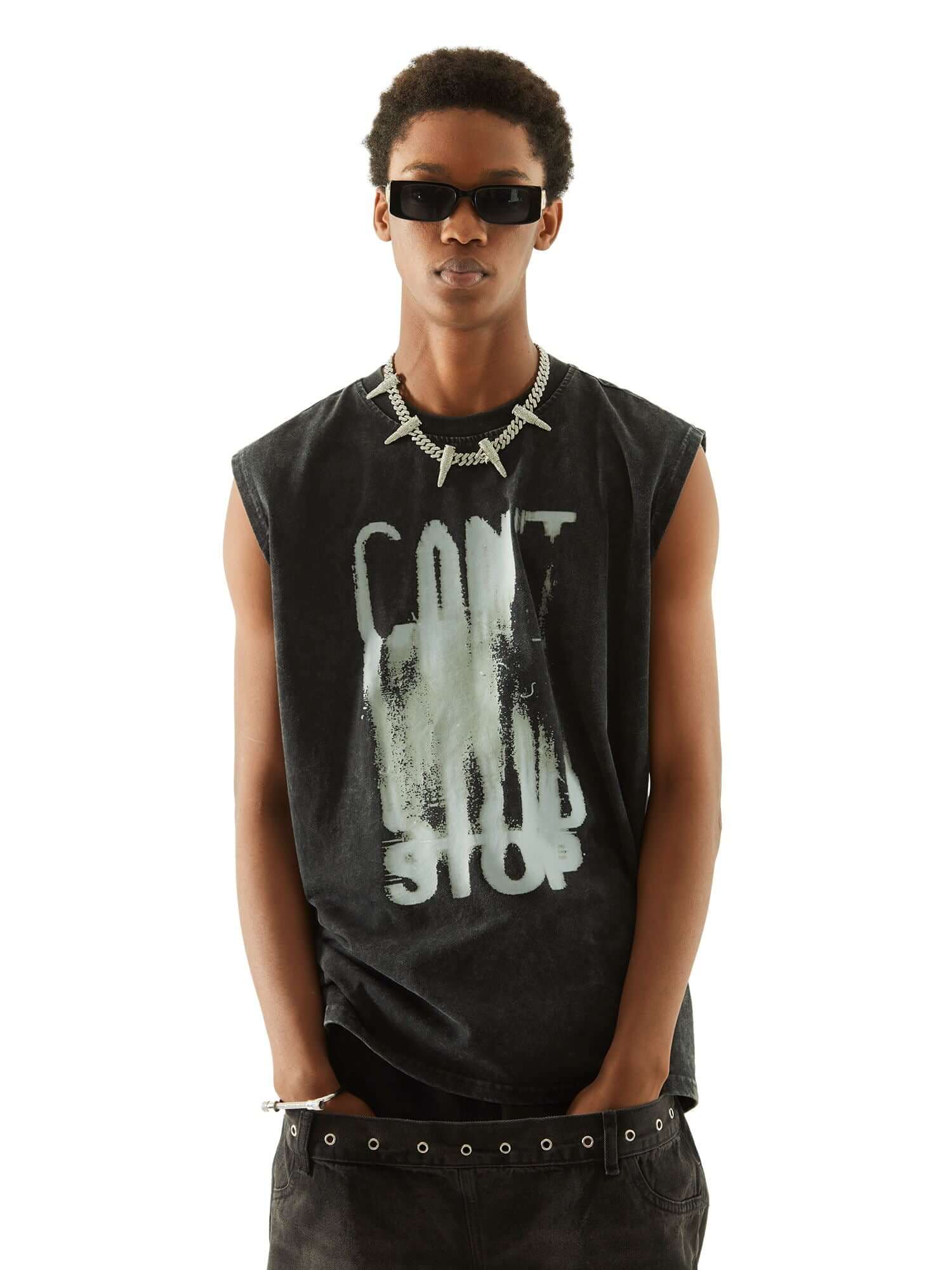Art Letter Washed Distressed Vest Casual Streetwear Style - 6002 - Xokool ®