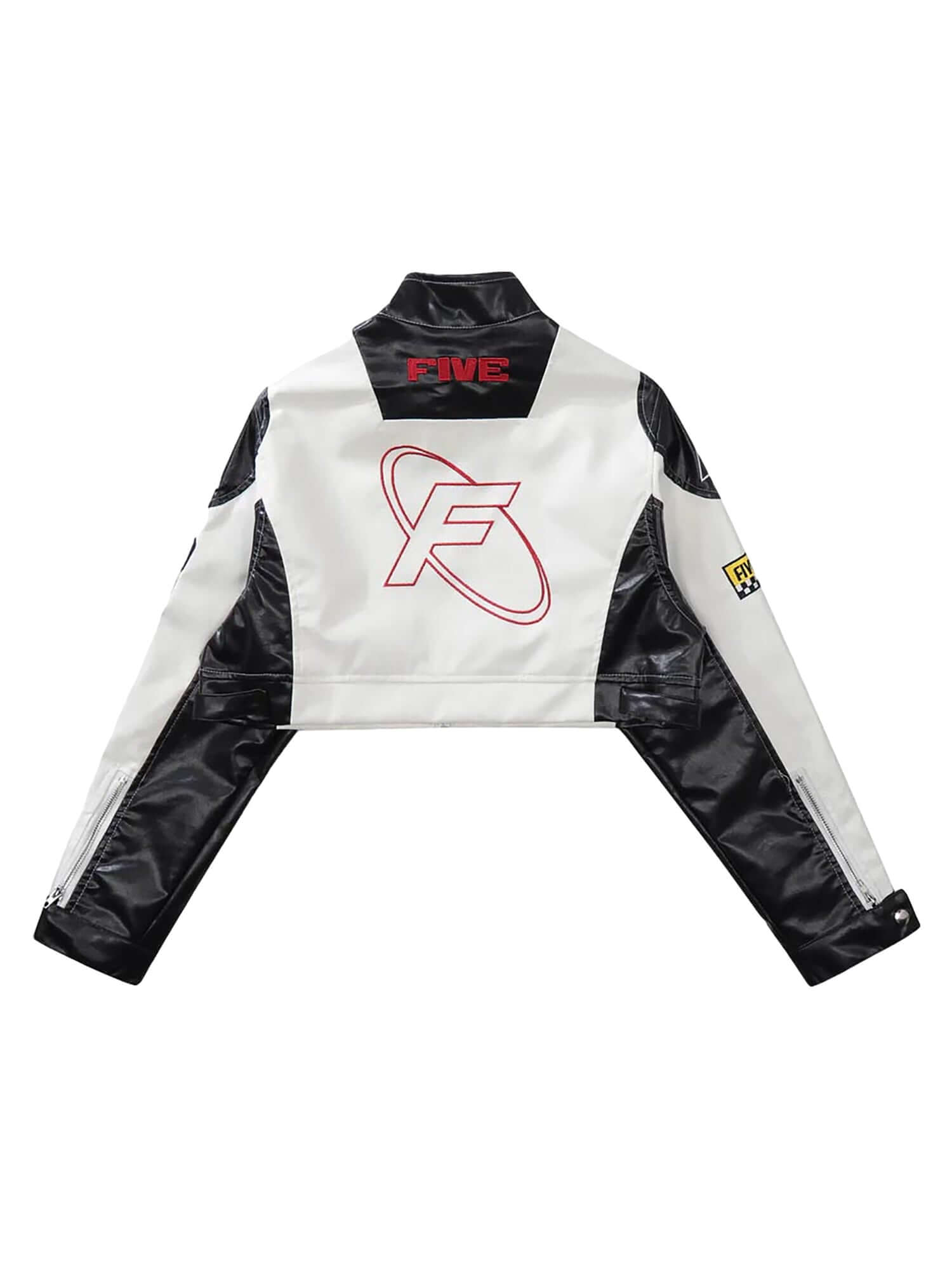 Badge Short PU Leather Racing Jacket Futuristic Street Style - 10502