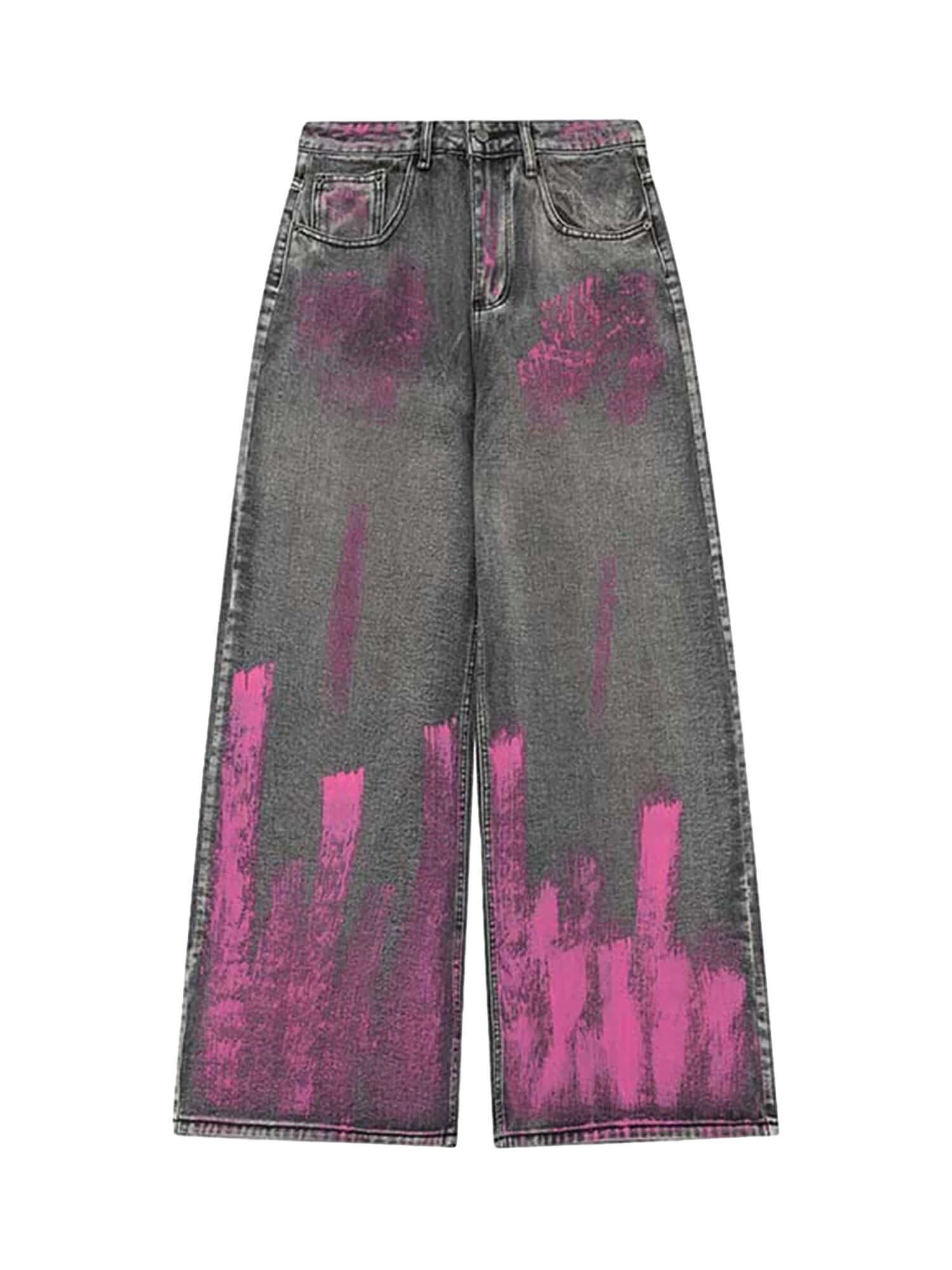Graffiti Distressed Washed Baggy Jeans Abstract Street Style - 10605