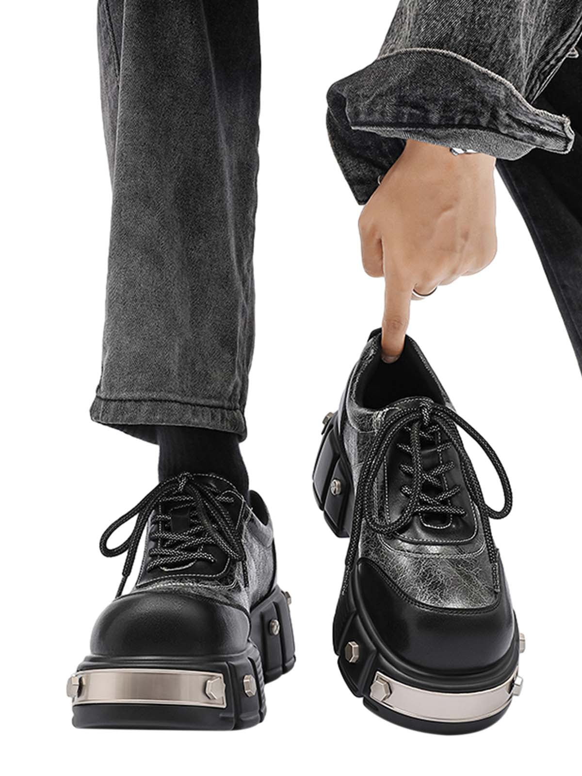 Metal Plate Chunky Leather Shoes Streetwear Punk