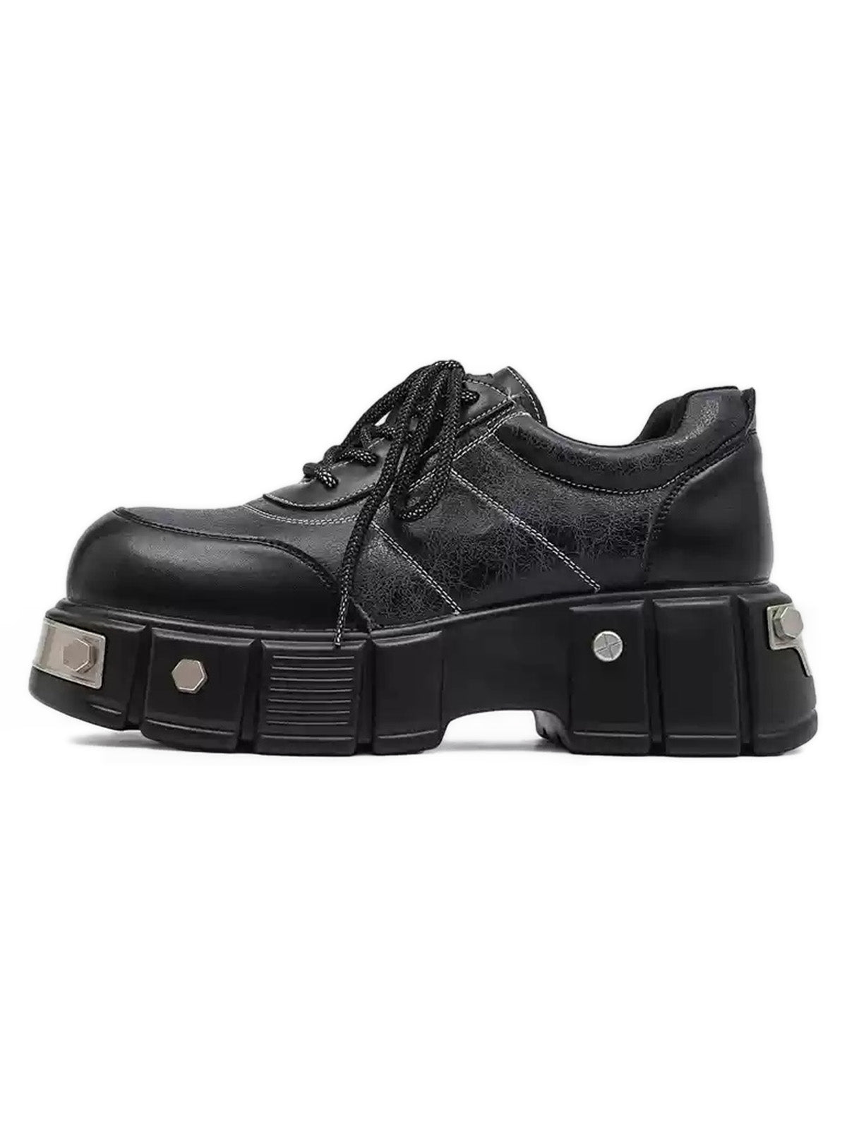 Metal Plate Chunky Leather Shoes Streetwear Punk