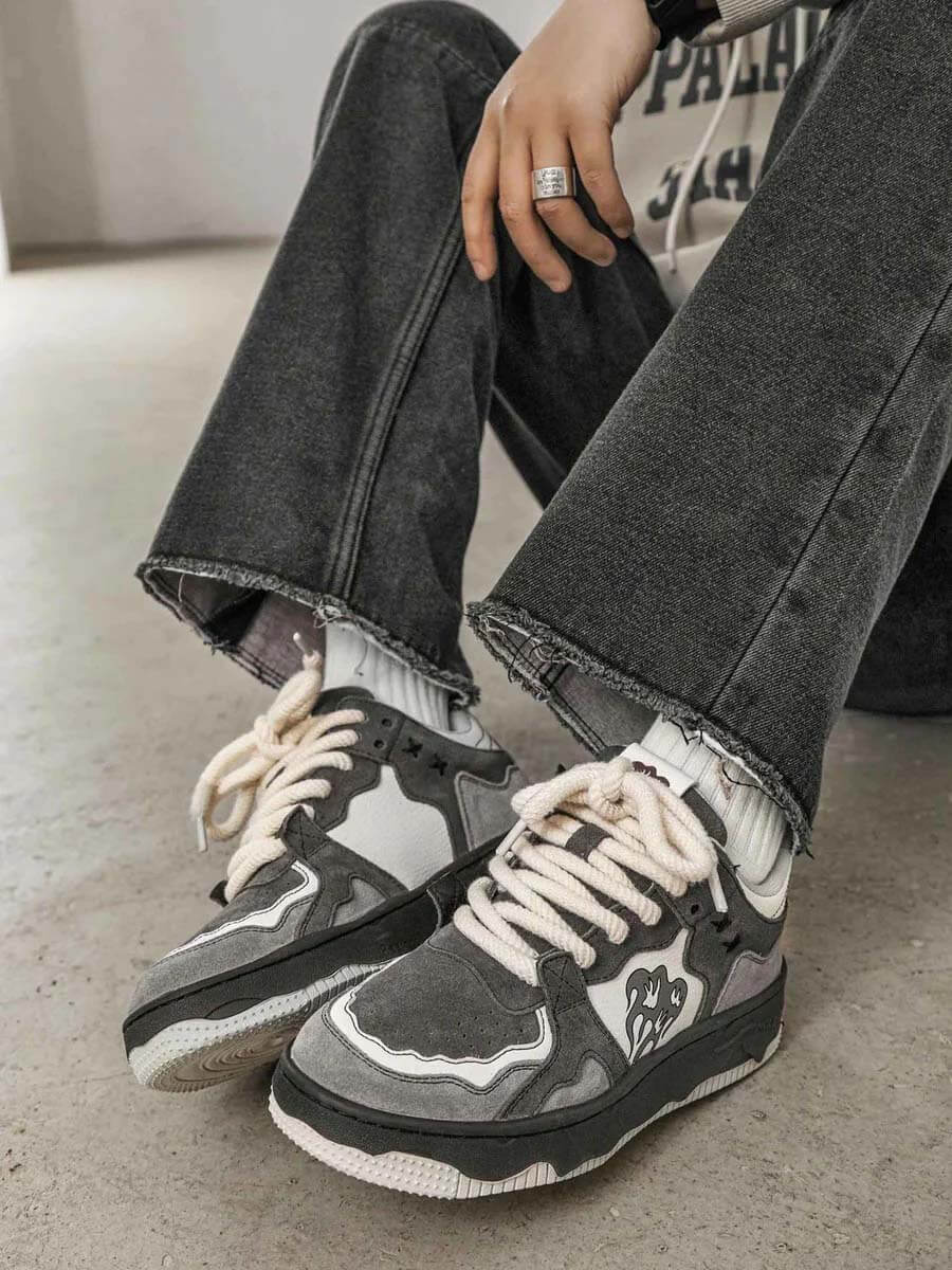 Step into bold streetwear with the Monochrome Shadowwave Heavy Duty Street Sneakers. Built for comfort and edge, these sneakers feature a rugged canvas upper, chunky rubber sole, and a stylish camouflage print that commands attention. Reflective laces add