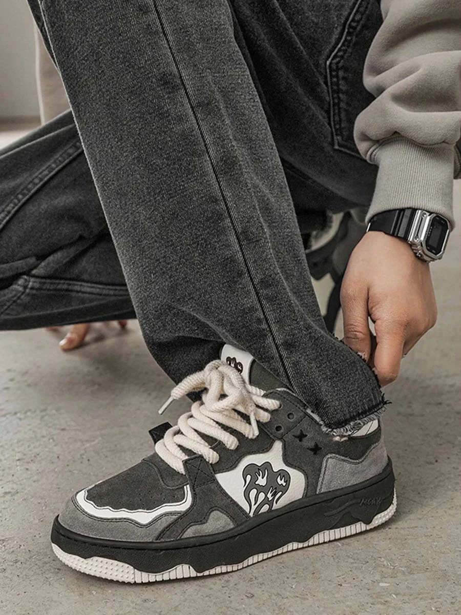 Step into bold streetwear with the Monochrome Shadowwave Heavy Duty Street Sneakers. Built for comfort and edge, these sneakers feature a rugged canvas upper, chunky rubber sole, and a stylish camouflage print that commands attention. Reflective laces add