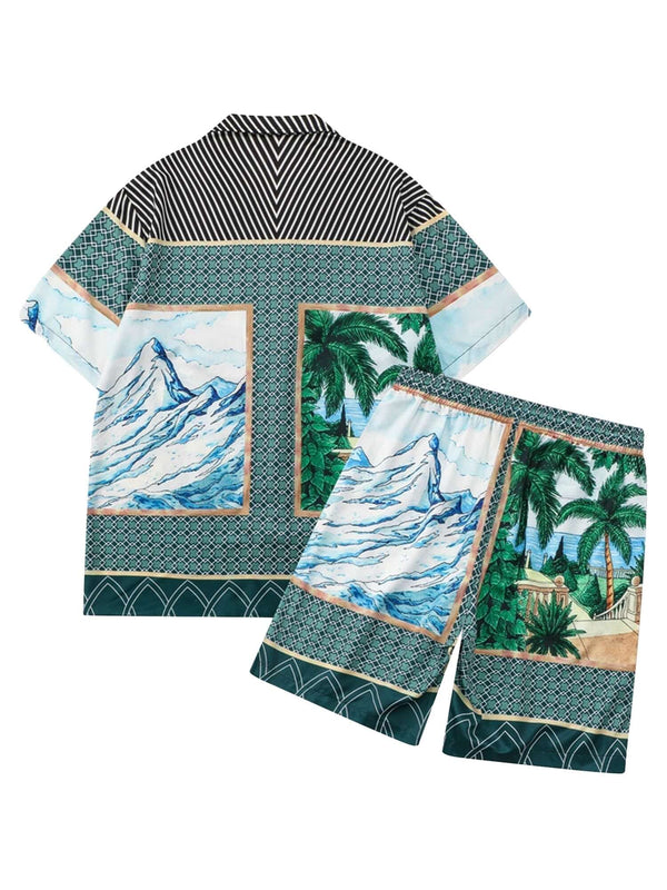 Mountain Coconut Printed Hip Hop Short Set Streetwear