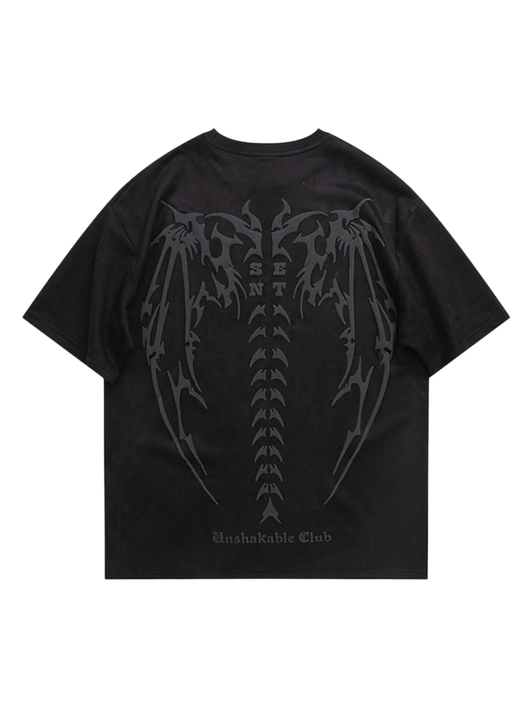 Oversized Streetwear T-Shirt with Dragon Skeleton Print – Black or Brown Upgrade your street style with this oversized streetwear t-shirt, crafted from premium breathable cotton. Featuring a bold yet minimalistic dragon skeleton graphic on the chest, this