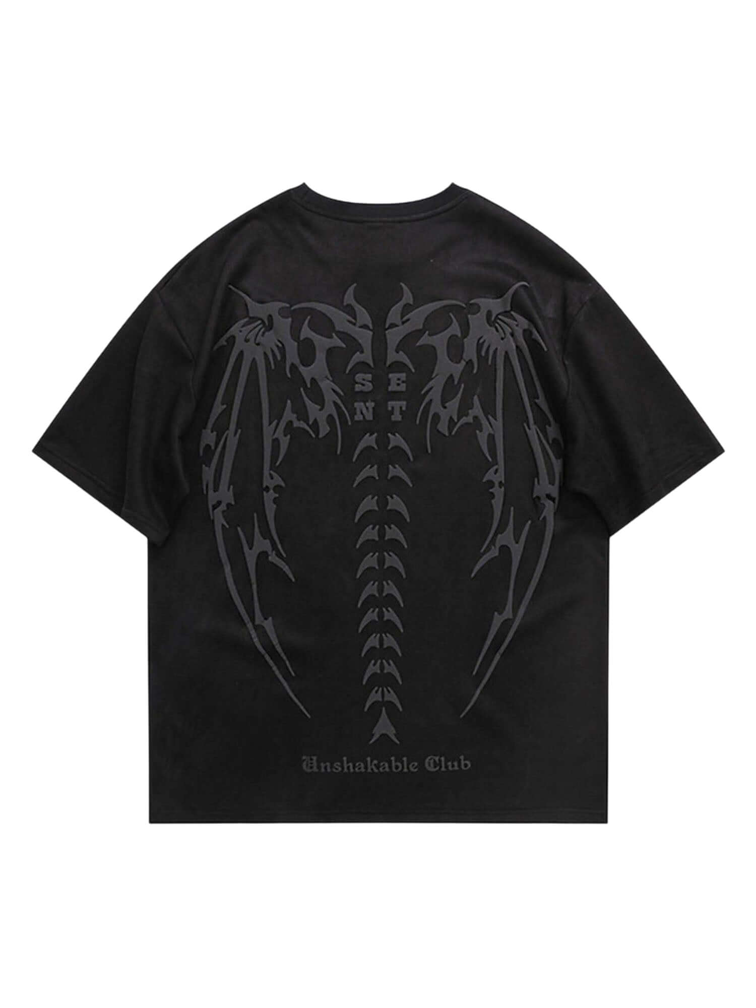 Oversized Streetwear T-Shirt with Dragon Skeleton Print – Black or Brown Upgrade your street style with this oversized streetwear t-shirt, crafted from premium breathable cotton. Featuring a bold yet minimalistic dragon skeleton graphic on the chest, this
