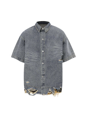 Refresh your summer street style with the Patchwork Camouflage Ripped Shirt Jorts Denim Suit. Made from premium denim with bold camouflage hem detailing, this edgy two-piece set features a distressed, ripped finish that brings an urban, rebellious vibe to