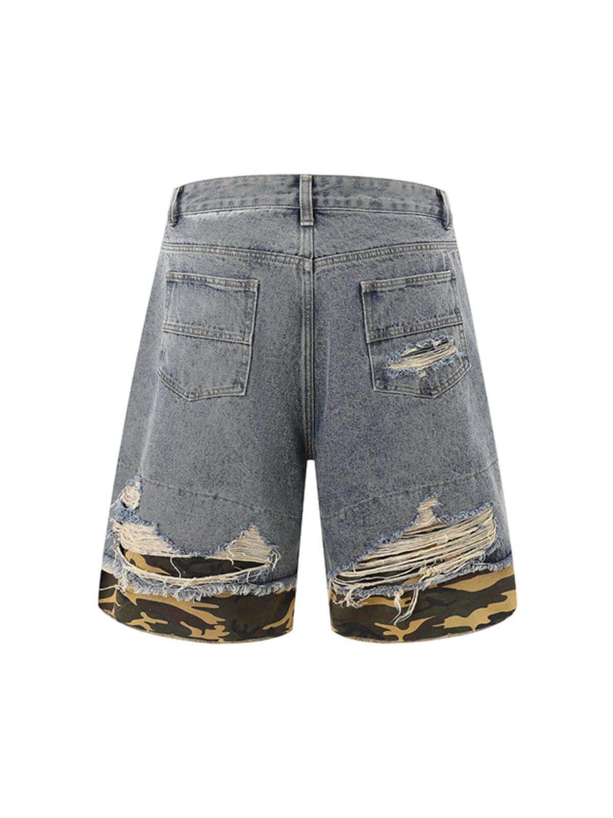 Refresh your summer street style with the Patchwork Camouflage Ripped Shirt Jorts Denim Suit. Made from premium denim with bold camouflage hem detailing, this edgy two-piece set features a distressed, ripped finish that brings an urban, rebellious vibe to