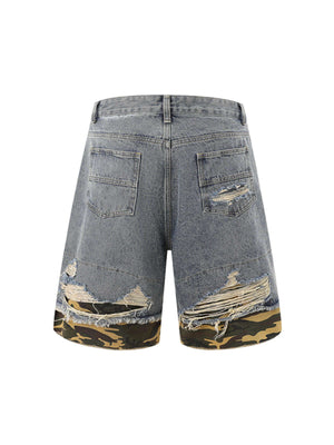 Refresh your summer street style with the Patchwork Camouflage Ripped Shirt Jorts Denim Suit. Made from premium denim with bold camouflage hem detailing, this edgy two-piece set features a distressed, ripped finish that brings an urban, rebellious vibe to