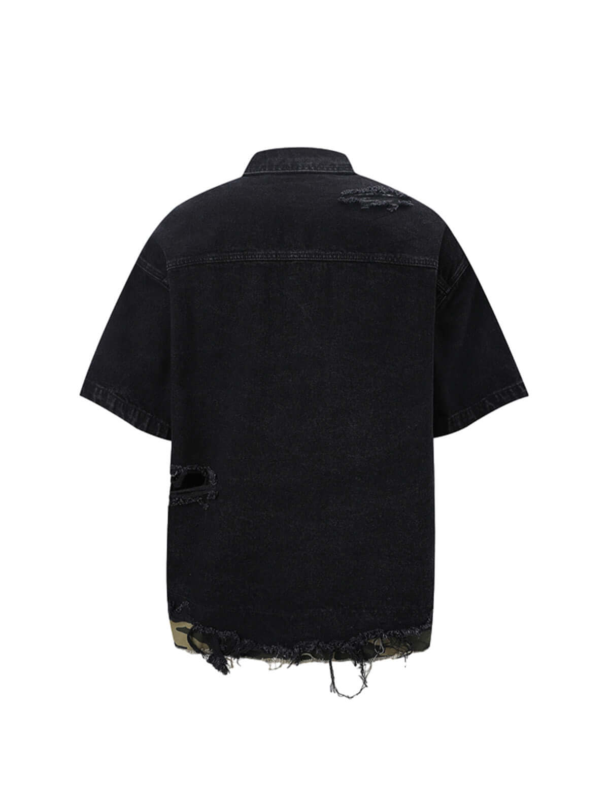 Refresh your summer street style with the Patchwork Camouflage Ripped Shirt Jorts Denim Suit. Made from premium denim with bold camouflage hem detailing, this edgy two-piece set features a distressed, ripped finish that brings an urban, rebellious vibe to