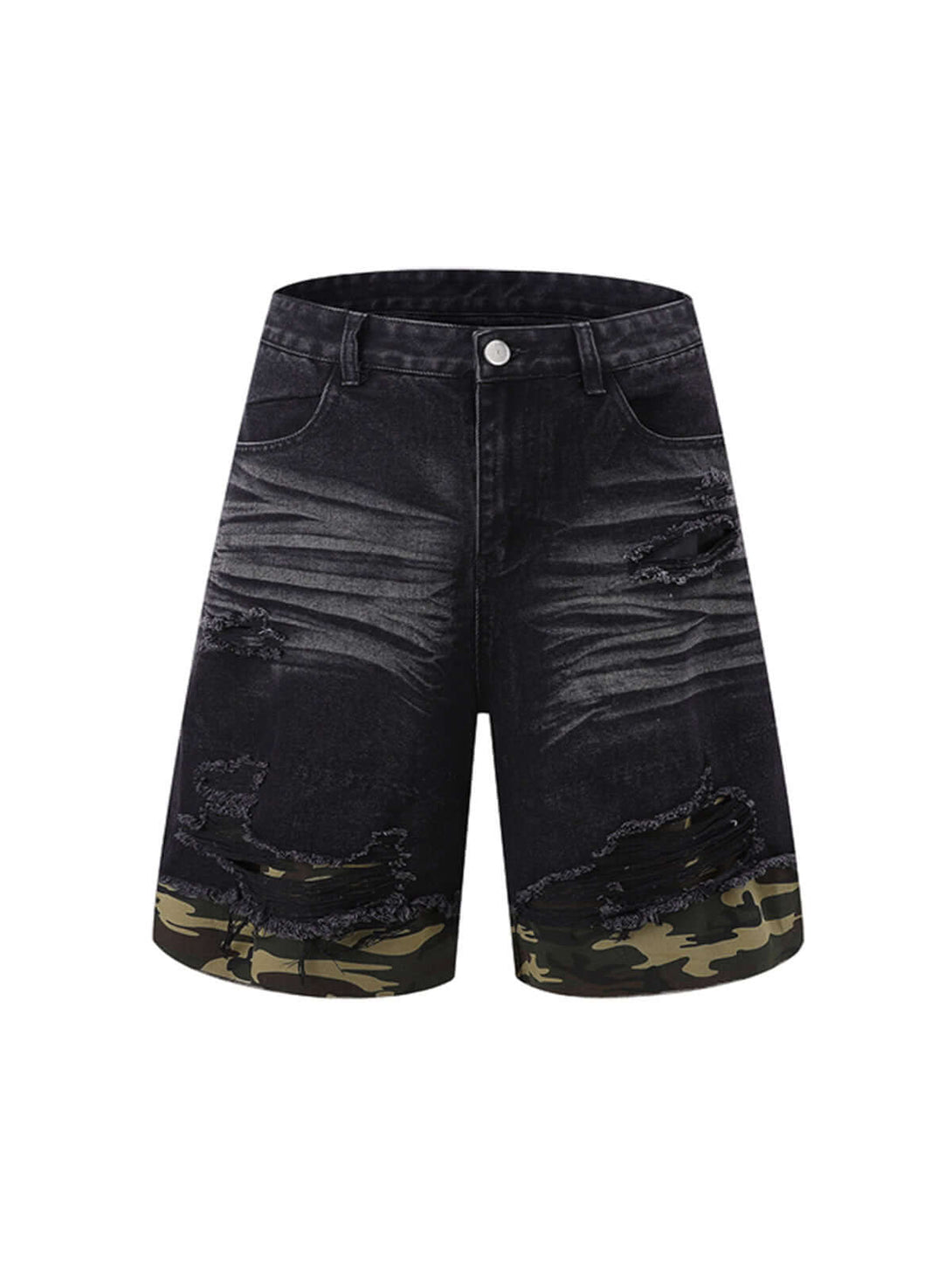Refresh your summer street style with the Patchwork Camouflage Ripped Shirt Jorts Denim Suit. Made from premium denim with bold camouflage hem detailing, this edgy two-piece set features a distressed, ripped finish that brings an urban, rebellious vibe to