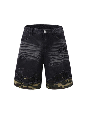 Refresh your summer street style with the Patchwork Camouflage Ripped Shirt Jorts Denim Suit. Made from premium denim with bold camouflage hem detailing, this edgy two-piece set features a distressed, ripped finish that brings an urban, rebellious vibe to