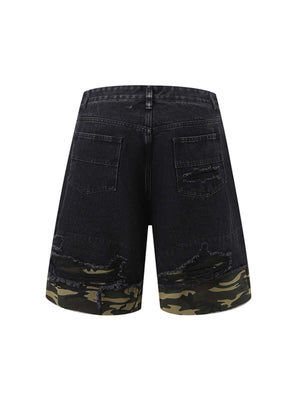Refresh your summer street style with the Patchwork Camouflage Ripped Shirt Jorts Denim Suit. Made from premium denim with bold camouflage hem detailing, this edgy two-piece set features a distressed, ripped finish that brings an urban, rebellious vibe to