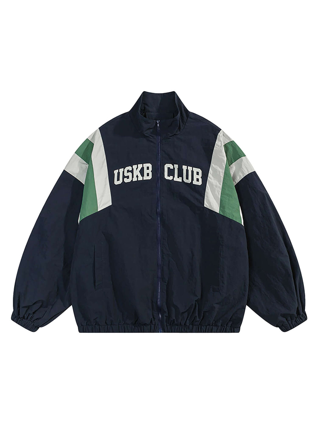 Step out in bold confidence with the Patchwork Contrasting Windbreaker Jacket — a lightweight statement piece inspired by retro athletic wear. Made from durable polyester, this jacket features a dynamic color-block pattern with contrast panels, a branded