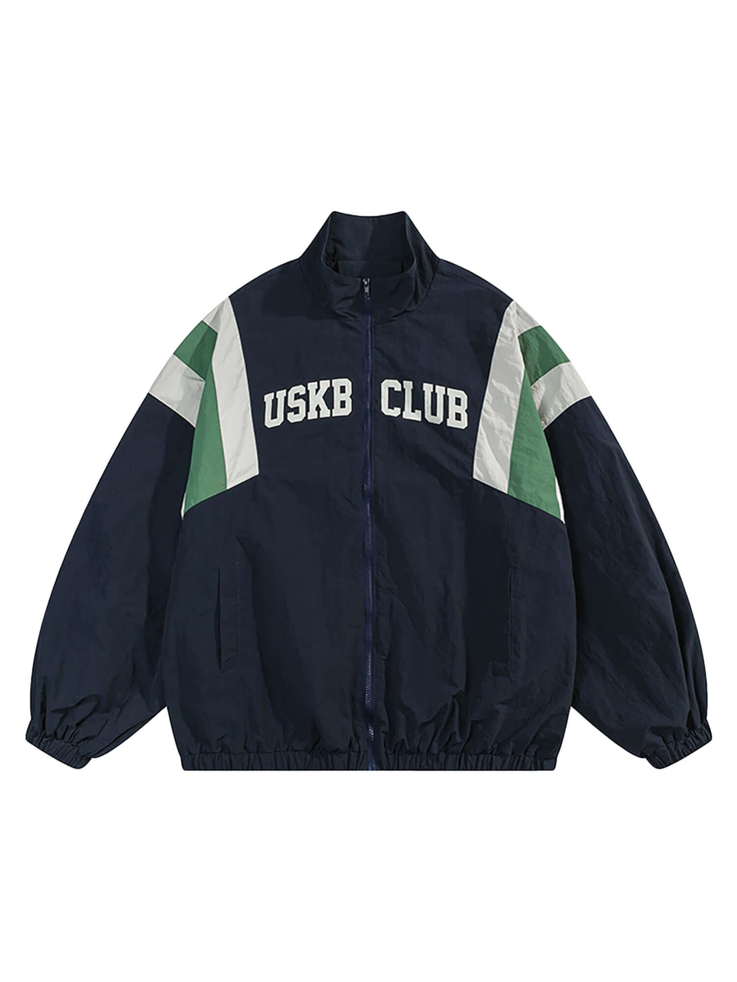 Step out in bold confidence with the Patchwork Contrasting Windbreaker Jacket — a lightweight statement piece inspired by retro athletic wear. Made from durable polyester, this jacket features a dynamic color-block pattern with contrast panels, a branded