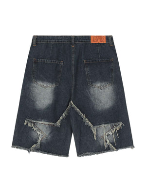 Turn heads this season with the American Pentagram Tassel Patch Denim Shorts. Crafted from durable denim, these high-waisted shorts feature bold geometric patchwork and a unique pentagram-inspired design. The frayed hem adds an extra dose of edge, while t
