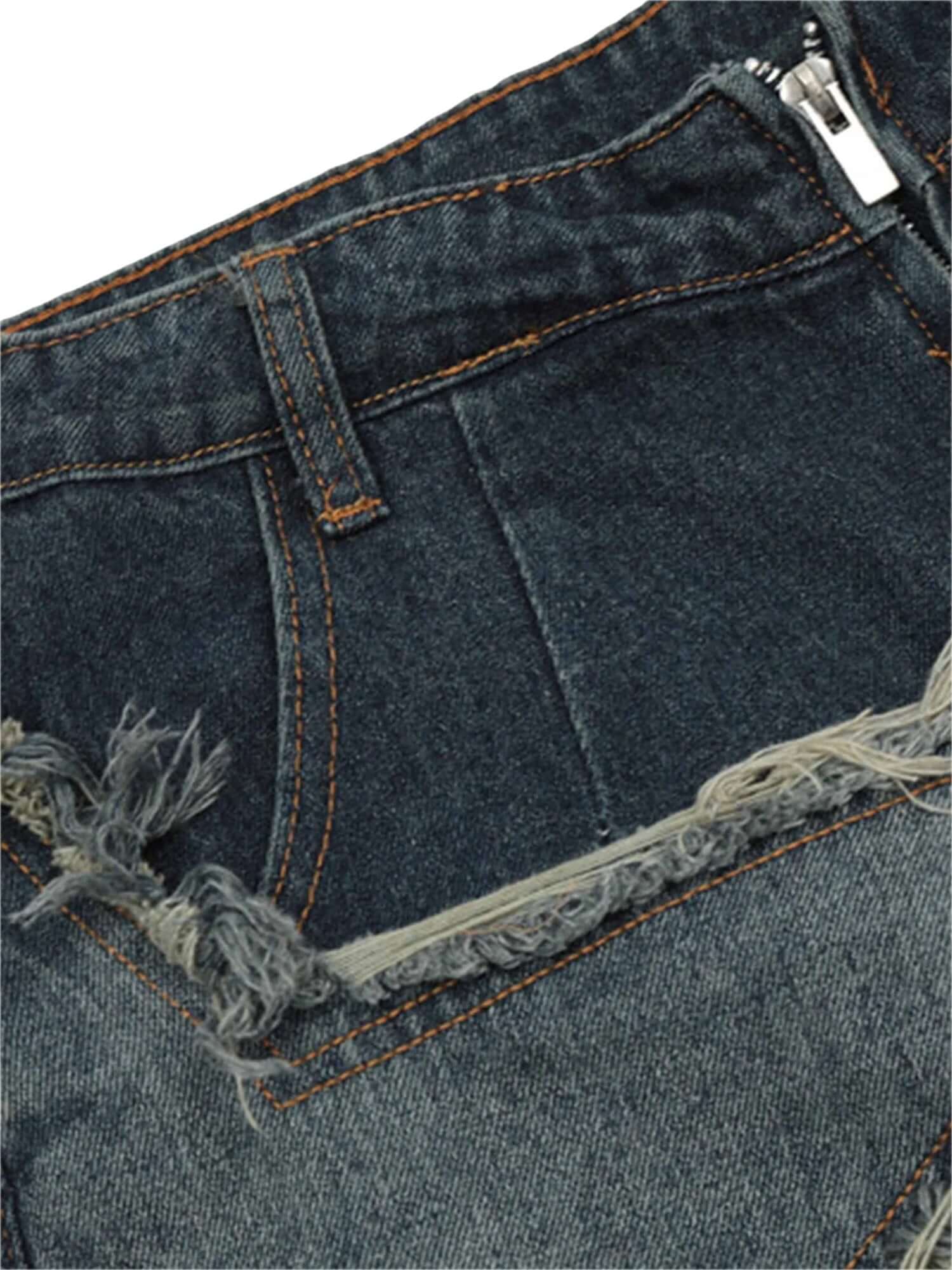 Turn heads this season with the American Pentagram Tassel Patch Denim Shorts. Crafted from durable denim, these high-waisted shorts feature bold geometric patchwork and a unique pentagram-inspired design. The frayed hem adds an extra dose of edge, while t