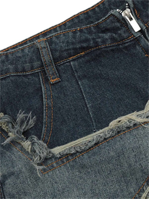 Turn heads this season with the American Pentagram Tassel Patch Denim Shorts. Crafted from durable denim, these high-waisted shorts feature bold geometric patchwork and a unique pentagram-inspired design. The frayed hem adds an extra dose of edge, while t