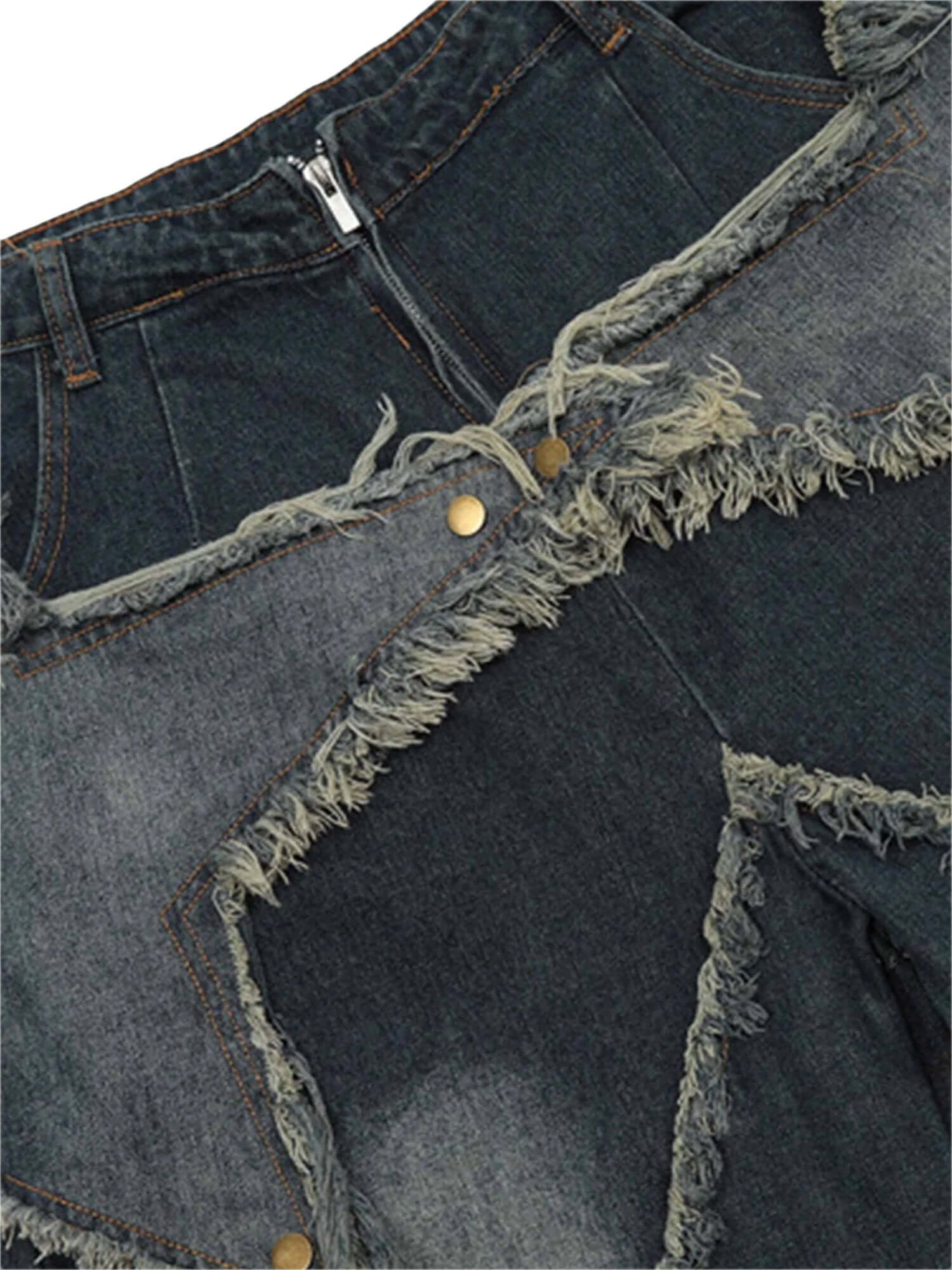 Turn heads this season with the American Pentagram Tassel Patch Denim Shorts. Crafted from durable denim, these high-waisted shorts feature bold geometric patchwork and a unique pentagram-inspired design. The frayed hem adds an extra dose of edge, while t