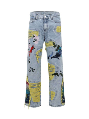 Elevate your everyday style with the Plum Embroidery Jeans — a bold blend of comfort and creativity. These high-waisted, wide-leg jeans feature vibrant abstract floral and geometric embroidery that adds personality to any outfit. Crafted from durable deni
