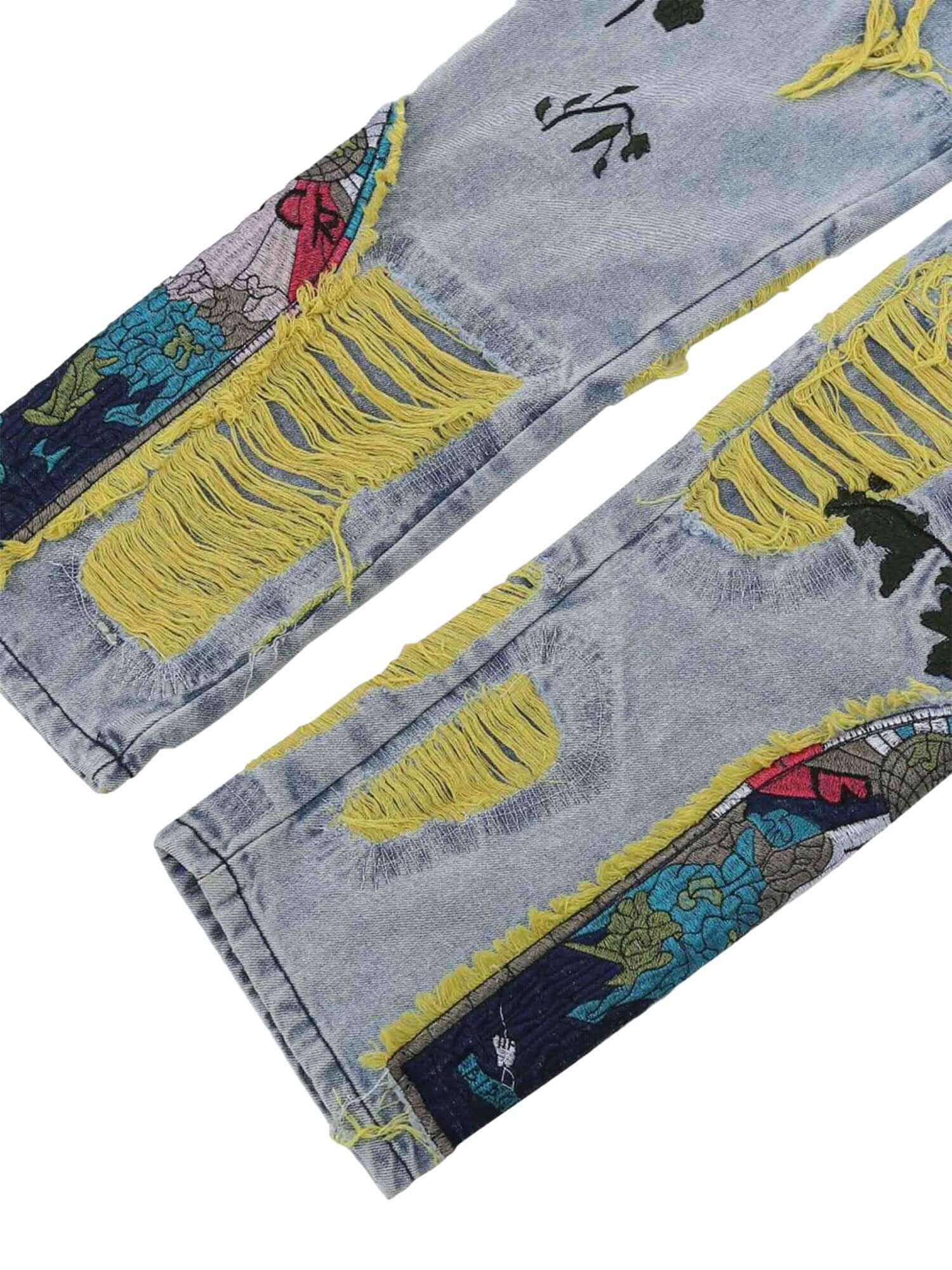 Elevate your everyday style with the Plum Embroidery Jeans — a bold blend of comfort and creativity. These high-waisted, wide-leg jeans feature vibrant abstract floral and geometric embroidery that adds personality to any outfit. Crafted from durable deni