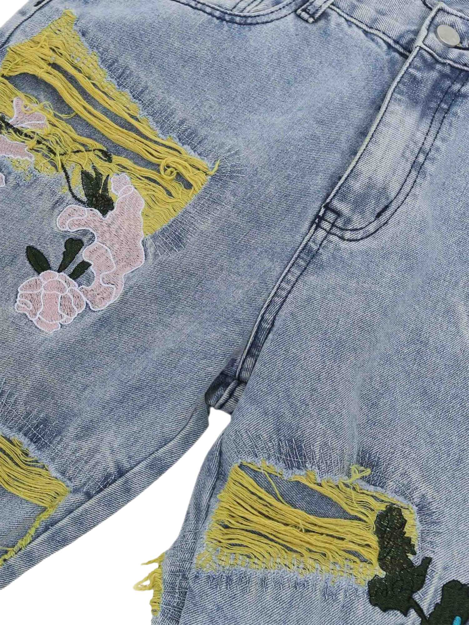 Elevate your everyday style with the Plum Embroidery Jeans — a bold blend of comfort and creativity. These high-waisted, wide-leg jeans feature vibrant abstract floral and geometric embroidery that adds personality to any outfit. Crafted from durable deni