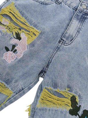 Elevate your everyday style with the Plum Embroidery Jeans — a bold blend of comfort and creativity. These high-waisted, wide-leg jeans feature vibrant abstract floral and geometric embroidery that adds personality to any outfit. Crafted from durable deni