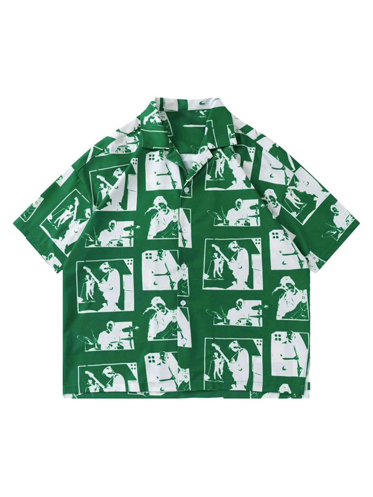 Silhouette print camp collar shirt – Green, front view | XoKool