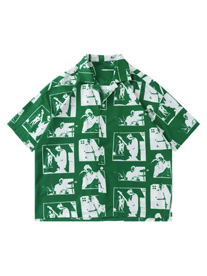 Silhouette print camp collar shirt – Green, front view | XoKool