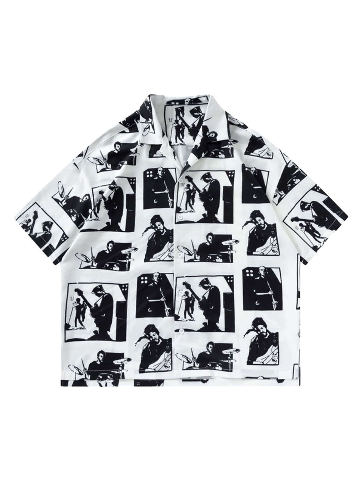 Silhouette print camp collar shirt – White, front view | XoKool