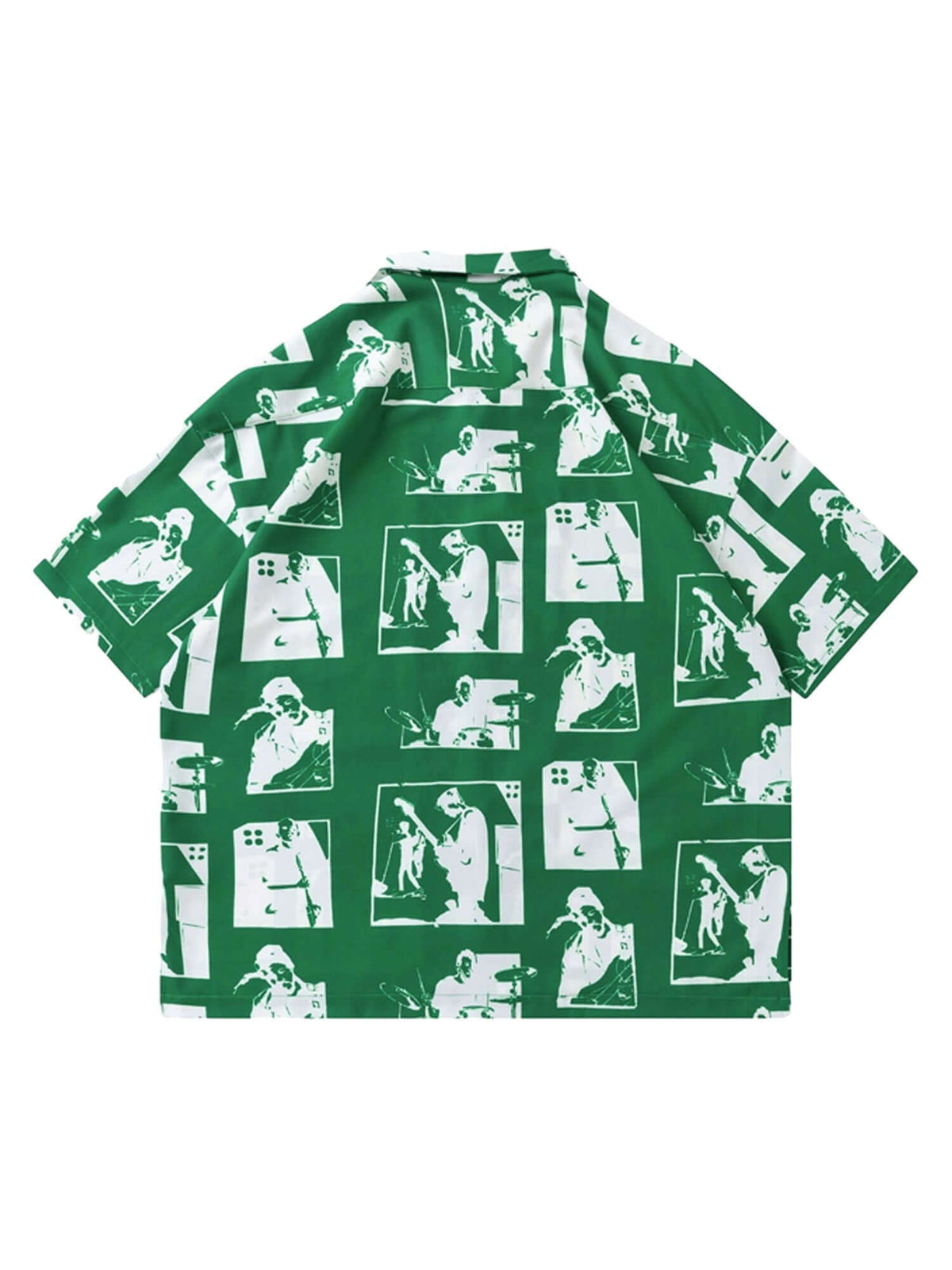 Silhouette print camp collar shirt – Green, back view | XoKool