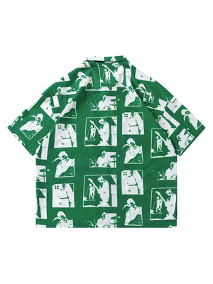 Silhouette print camp collar shirt – Green, back view | XoKool