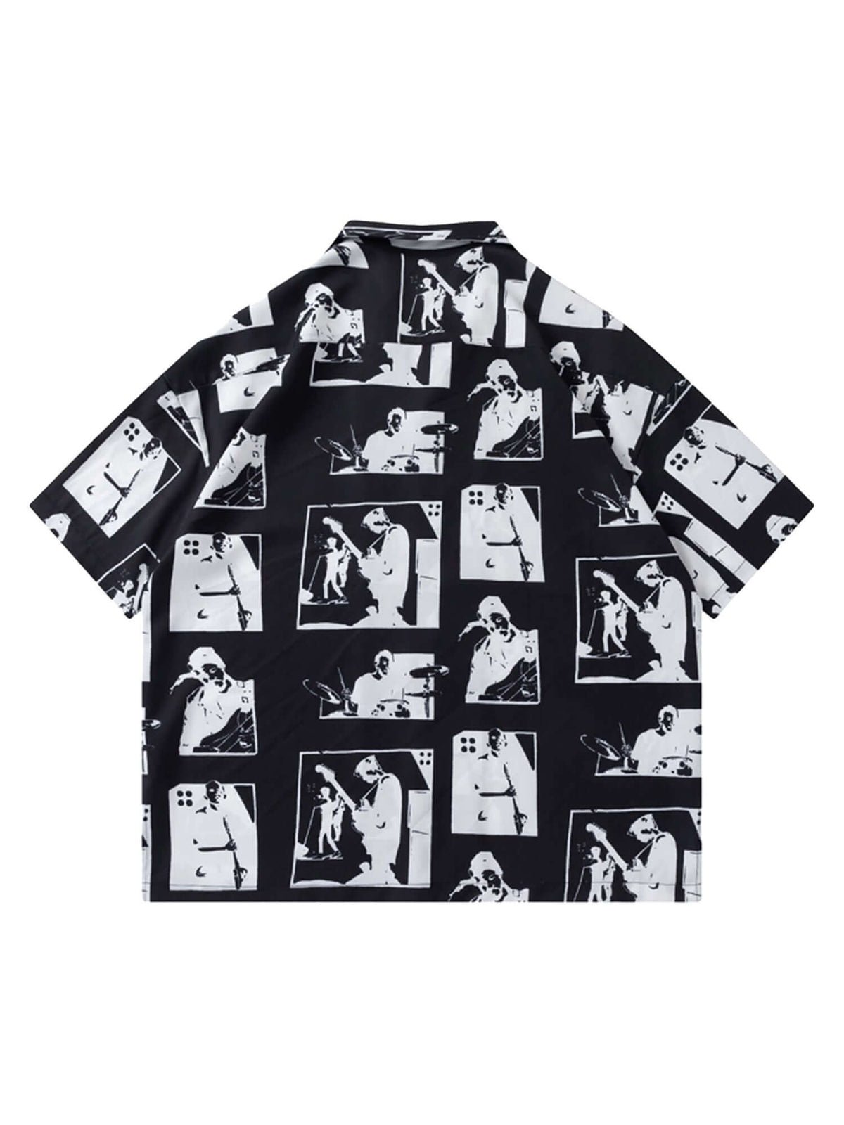 Silhouette print camp collar shirt – Black, back view | XoKool