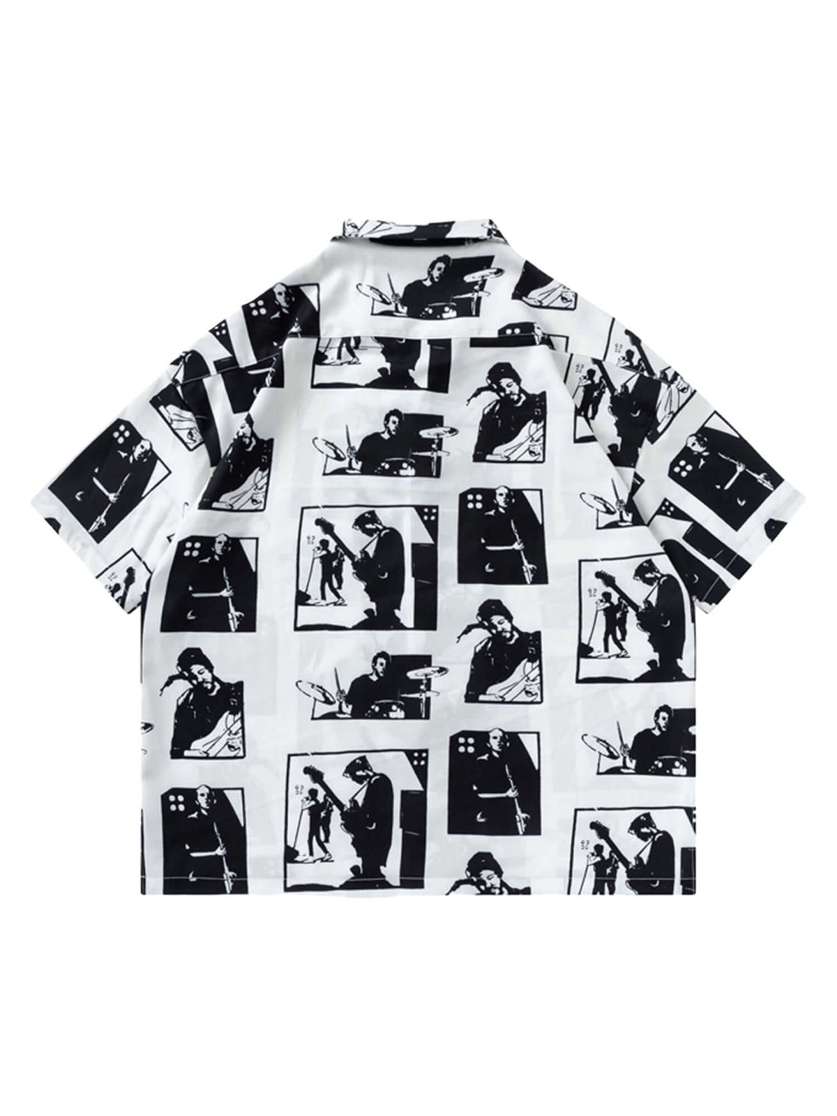 Silhouette print camp collar shirt – White, back view | XoKool