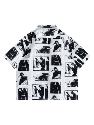 Silhouette print camp collar shirt – White, back view | XoKool