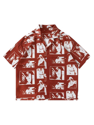 Camp Collar Shirt with Performer Silhouette Print – Rust Red, front view | XoKool