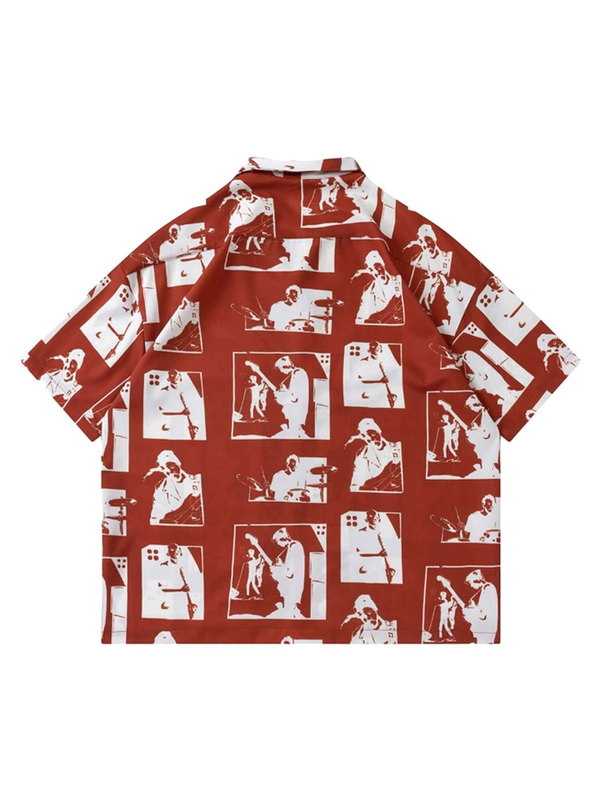 Silhouette print camp collar shirt – Rust Red, back view | XoKool